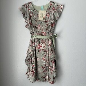 Y2K Vintage 100% Silk Dress Mint Green Floral Ruffle Bloomcore Fairycore Cottage